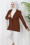 Kahverengi Tek Düğmeli Klasik Kadın Blazer Ceket