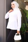 Tesettür Beyaz Gömlek Bluz