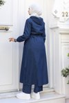 Tesettür Kot Takım Koyu Mavi Kapşonlu Beli Lastikli