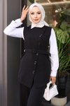 Tesettür Siyah Kemerli Yelek Pantolon Takım