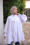 Beyaz Şık Tesettür Fiyonklu Salaş Tunik