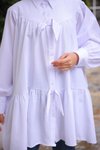 Beyaz Şık Tesettür Fiyonklu Salaş Tunik