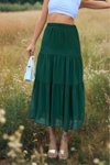 Yeşil Katlı Şifon Maxi Etek Beli Lastikli