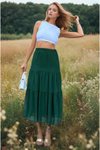 Yeşil Katlı Şifon Maxi Etek Beli Lastikli