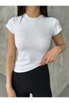 Beyaz Modal Kumaş Bisklet Yaka T Shirt