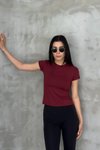 Bordo Modal Kumaş Bisklet Yaka T Shirt