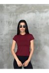 Bordo Modal Kumaş Bisklet Yaka T Shirt