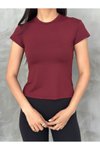 Bordo Modal Kumaş Bisklet Yaka T Shirt