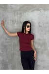 Bordo Modal Kumaş Bisklet Yaka T Shirt