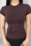 Kahverengi Modal Kumaş Bisklet Yaka T Shirt