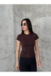 Kahverengi Modal Kumaş Bisklet Yaka T Shirt
