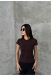 Kahverengi Modal Kumaş Bisklet Yaka T Shirt