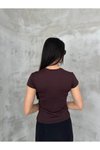 Kahverengi Modal Kumaş Bisklet Yaka T Shirt