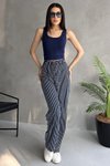 Lacivert Beyaz Çizgili Beli Lastikli Pantolon