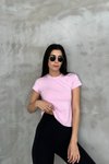 Pembe Modal Kumaş Bisklet Yaka T Shirt