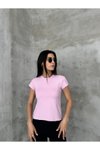 Pembe Modal Kumaş Bisklet Yaka T Shirt