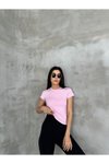 Pembe Modal Kumaş Bisklet Yaka T Shirt