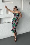 Colorful Patterned Slit Viscose Strappy Midi Dress