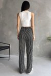Siyah Beyaz Çizgili Bürümcük Lastikli Bol Paça Pantolon