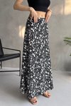 Siyah Beyaz Desenli Bürümcük Maxi Kloş Etek