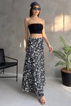 Siyah Beyaz Desenli Bürümcük Maxi Kloş Etek