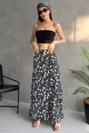 Siyah Beyaz Desenli Bürümcük Maxi Kloş Etek