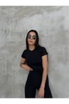 Siyah Modal Kumaş Bisklet Yaka T Shirt