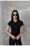 Siyah Modal Kumaş Bisklet Yaka T Shirt