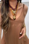 Askılı Camel Maxi Yazlık Elbise
