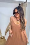 Askılı Camel Maxi Yazlık Elbise