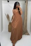 Askılı Camel Maxi Yazlık Elbise