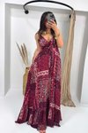 Bordo Desenli Bohem Maxi Elbise