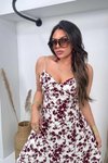 Bordo Taş Rengi Çiçek Desenli İp Askılı Viskon Elbise