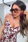 Bordo Taş Rengi Çiçek Desenli İp Askılı Viskon Elbise