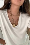 Ekru Modal Kumaş V Yaka Tshirt Ekru
