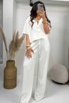 Kadın Ekru Keten Kısa Kollu Gömlek Pantolon Takımı