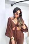 Kahve Bağlamalı Gömlekli Müslin Takım