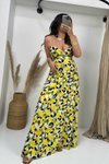Lemon Patterned Spaghetti Strap Viscose Maxi Dress