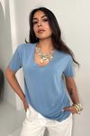 Mavi Modal Kumaş V Yaka Tshirt Mavi