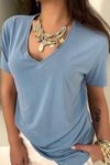 Mavi Modal Kumaş V Yaka Tshirt Mavi