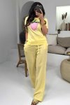 Sarı Müslin Bol Paça Pantolon