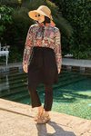 Siyah İnka Desenli Etekli Tesettür Mayo Takımı
