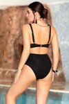 Siyah Kruvaze Üst Simli Görünüm Bikini Takım