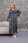 Büyük Beden Viskon Desenli Yazlık Uzun Kollu Elbise