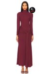 Bordo Boğazlı Drapeli Jarse Maxi Abiye Elbise