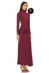 Bordo Boğazlı Drapeli Jarse Maxi Abiye Elbise