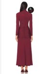 Bordo Boğazlı Drapeli Jarse Maxi Abiye Elbise