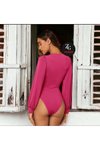 Pembe V Yaka Uzun Kollu Büzgü Detaylı Jarse Body
