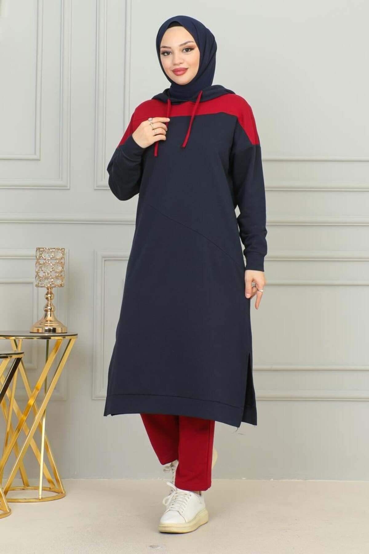 طقم رياضي محتشم مزدوج بلون أنثراسيت - Mec Fashion