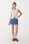 Açık Mavi Mini Yırtmaçlı Şort Etek